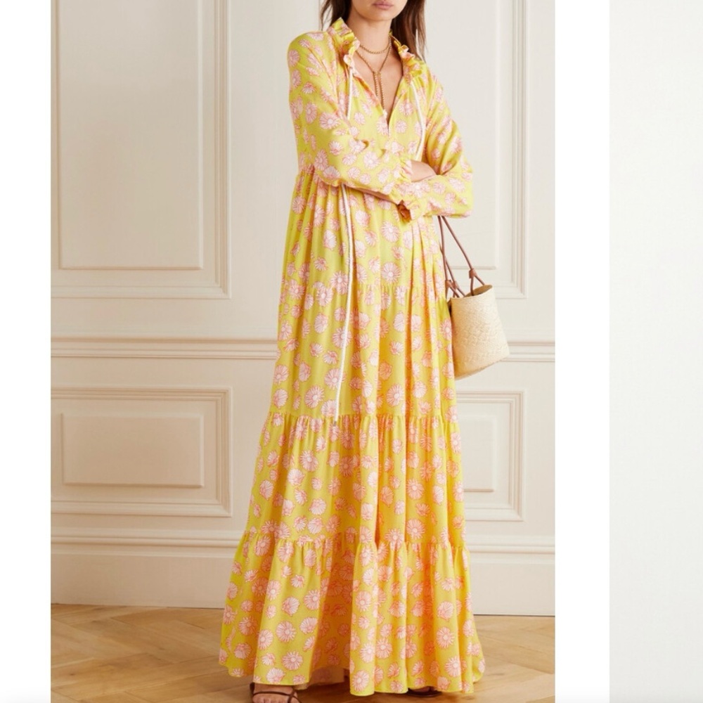 Eywasouls Cora Limelight Maxi Dress M/L Yellow Floral Daisy Boho Tiered Long